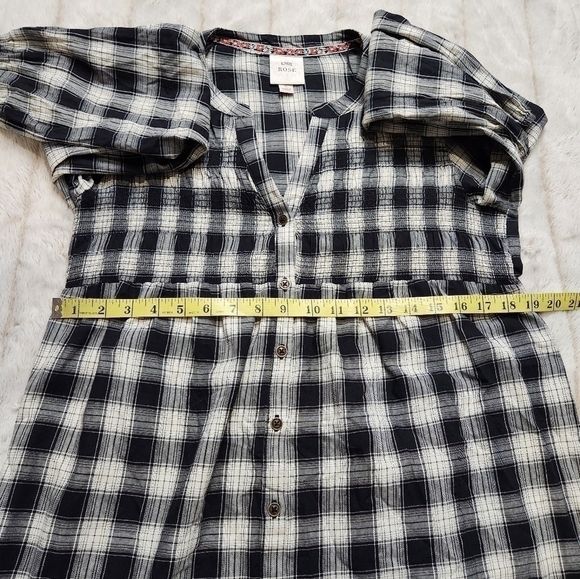 Mini shirt Dress Plaid  Button down Country dress Black Cream Size S-M KNOX ROSE - Picture 10 of 15